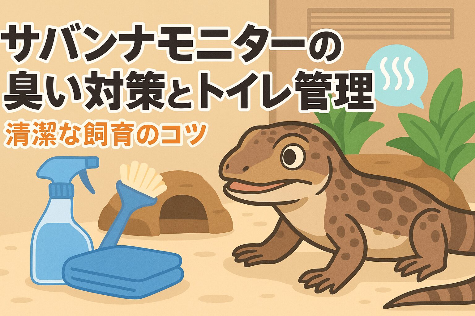 サバンナモニターの臭い対策とトイレ管理｜清潔な飼育のコツ